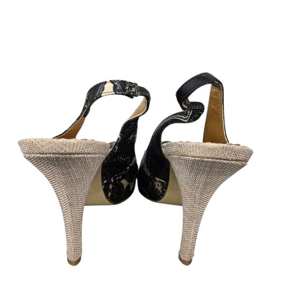 Hale Bob Tan Black Heels Sz 10 M Peep Toe Slingback Leather Outsole - Picture 9 of 16